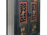 Vintage Chinese Black Opening Vase Flower Carving Slim Storage Cabinet ws4923S