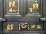 Vintage Chinese Black Opening Vase Flower Carving Slim Storage Cabinet ws4923S