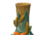 Turquoise Teal Bulbous Round Body Orange Dimensional Lily Flower Art Vase GB863S