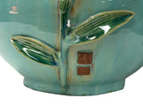 Turquoise Teal Bulbous Round Body Orange Dimensional Lily Flower Art Vase GB863S