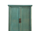 Oriental Distressed Light Teal Green Tall Narrow Noodle Cabinet Armoire GB034S