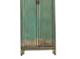 Oriental Distressed Light Teal Green Tall Narrow Noodle Cabinet Armoire GB034S