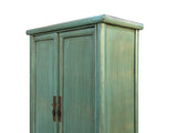 Oriental Distressed Light Teal Green Tall Narrow Noodle Cabinet Armoire GB034S
