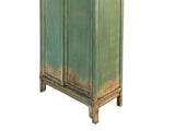Oriental Distressed Light Teal Green Tall Narrow Noodle Cabinet Armoire GB034S