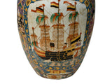 Vintage Polychrome Dutch Sailing Ships Graphic Porcelain Art Jar GB888S