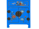 Chinese Bright Blue Vinyl Moon Face Flower Birds End Table Nightstand GB064S