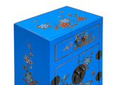 Chinese Bright Blue Vinyl Moon Face Flower Birds End Table Nightstand GB064S