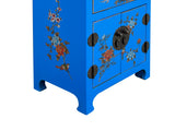 Chinese Bright Blue Vinyl Moon Face Flower Birds End Table Nightstand GB064S