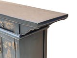 Chinese Black Brown Golden Graphic Low Sideboard Console Table Cabinet GB029S
