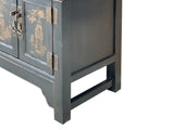 Chinese Black Brown Golden Graphic Low Sideboard Console Table Cabinet GB029S