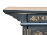 Chinese Black Brown Golden Graphic Low Sideboard Console Table Cabinet GB029S