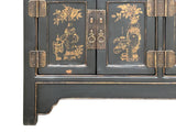 Chinese Black Brown Golden Graphic Low Sideboard Console Table Cabinet GB029S