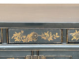 Chinese Black Brown Golden Graphic Low Sideboard Console Table Cabinet GB029S
