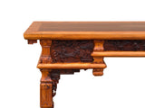 Vintage Two Brown Wood Tone Relief Carving Motif Oriental Console Altar Table GB050S