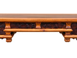 Vintage Two Brown Wood Tone Relief Carving Motif Oriental Console Altar Table GB050S