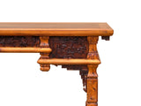 Vintage Two Brown Wood Tone Relief Carving Motif Oriental Console Altar Table GB050S