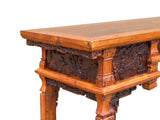 Vintage Two Brown Wood Tone Relief Carving Motif Oriental Console Altar Table GB050S