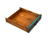 Oriental Distressed Teal Green Flowers Graphic End Table Nightstand GB067S