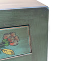 Oriental Distressed Teal Green Flowers Graphic End Table Nightstand GB067S