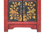 Oriental Red Black Doors Golden Flowers Graphic End Table Nightstand GB069S