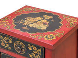Oriental Red Black Doors Golden Flowers Graphic End Table Nightstand GB069S