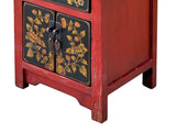 Oriental Red Black Doors Golden Flowers Graphic End Table Nightstand GB069S