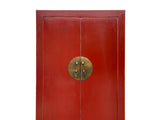 Oriental Slim Red Lacquer Moon Face Narrow Tall Storage Cabinet GB038S