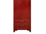 Oriental Slim Red Lacquer Moon Face Narrow Tall Storage Cabinet GB038S