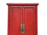 Oriental Classic Slim Red Lacquer Narrow Tall Storage Cabinet GB037S