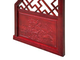 Chinese Reddish Brown Flower Ducks Geometric Round Arch Wood Room Divider GB100S