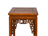 Chinese Light Brown Stain Square Ru Yi Plant Stand Pedestal Table GB041S
