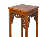 Chinese Light Brown Stain Square Ru Yi Plant Stand Pedestal Table GB041S