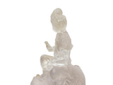 White Crystal Glass Liuli Pate-de-Verre Kwan Yin Bodhisattva on Elephant Statue GB025S
