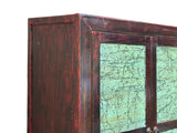 Chinese Distressed Turquoise Brown Large Armoire Wardrobe Cabinet GB320S