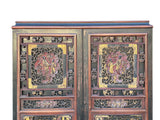 Vintage Oriental Black Red Gold Scenery Carving Storage Cabinet GB101S