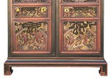 Vintage Oriental Black Red Gold Scenery Carving Storage Cabinet GB101S