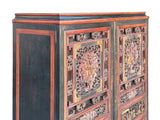 Vintage Oriental Black Red Gold Scenery Carving Storage Cabinet GB101S
