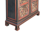 Vintage Oriental Black Red Gold Scenery Carving Storage Cabinet GB101S