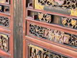 Vintage Oriental Black Red Gold Scenery Carving Storage Cabinet GB101S