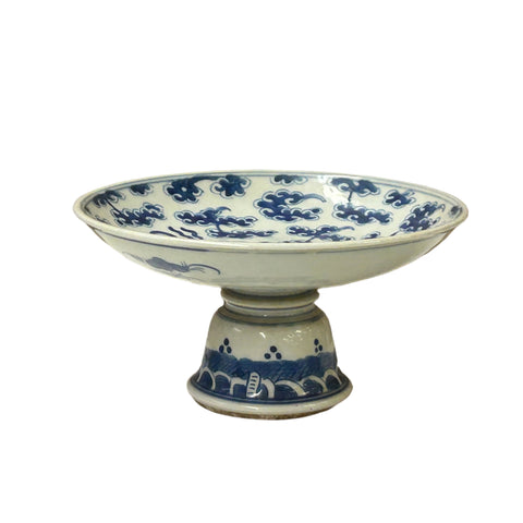 Chinese Blue White Foo Dog  Round Porcelain Goblet Offer Display Plate ws4575S