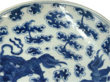 Chinese Blue White Foo Dog  Round Porcelain Goblet Offer Display Plate ws4575S