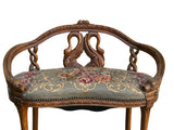 Vintage Neoclassical Swan Accent Cushion Seat Bench Side Chair GB109S