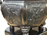 Vintage Bronze Metal Hexagonal Ding Shape Incense Burner Display Art ws4421S