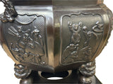 Vintage Bronze Metal Hexagonal Ding Shape Incense Burner Display Art ws4421S