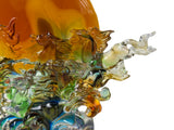 Crystal Glass Wild Horses Galloping Orange Sun Moon Back Sculpture Figure GB711S