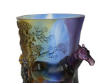 Crystal Glass Horse Theme Oval Brush Pot Vase Shape Mix Color Art Figure GB752S