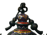 Chinese Metal Blue Yellow Enamel Cloisonne Ding Shape  Incense Burner Figure GB657S