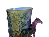 Crystal Glass Horse Theme Oval Brush Pot Vase Shape Mix Color Art Figure GB752S