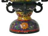 Chinese Metal Blue Yellow Enamel Cloisonne Ding Shape  Incense Burner Figure GB657S