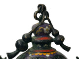 Chinese Metal Blue Yellow Enamel Cloisonne Ding Shape  Incense Burner Figure GB657S